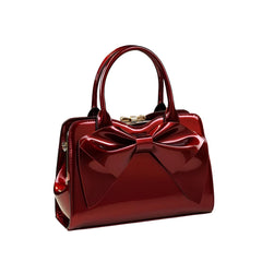 Xshe Women Elegant Glossy Bow Shell Handbag – Double Handle PU Tote for Daily Chic