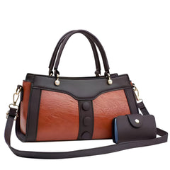 Xshe Women's Handbag and Wallet Set Stylish Shoulder Bag with Contrast Color Stitching, Zipper Buckle Closure Daily Use Fashion Purse