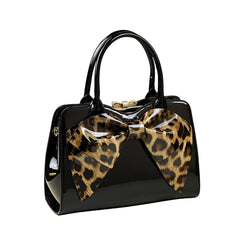 Xshe Women Elegant Glossy Bow Shell Handbag – Double Handle PU Tote for Daily Chic