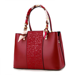 Xshe Women Elegant Embroidered Handbag with Silk Scarf Handle
