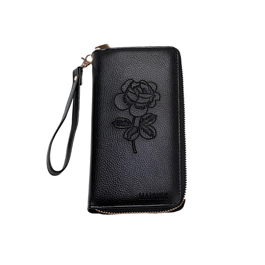 Xshe Women's , Zip-Around  Wallet with Rose Flower Pattern, Card and Coin Holder