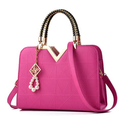 Xshe Women's Designer Handbag with Pearl Charm, Double Braided Handle, Shoulder Messenger Bag