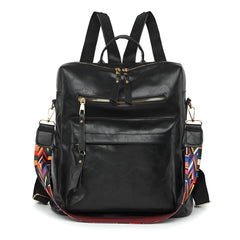 Xshe Women Vintage Backpack – Stylish Travel Bag with Colorful Strap and Multiple Zipper Pockets