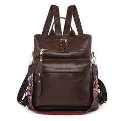 Xshe Women Vintage Backpack – Stylish Travel Bag with Colorful Strap and Multiple Zipper Pockets