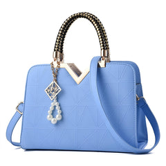 Xshe Women's Designer Handbag with Pearl Charm, Double Braided Handle, Shoulder Messenger Bag