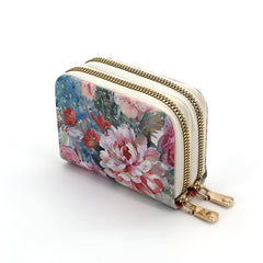 Xshe Women's Zip-Around  Wallet with Flower Pattern, multi-card slots and Coin Holder