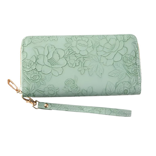 Xshe Women's PVC Material , Zip-Around  Wallet with Flower Pattern, Card and Coin Holder