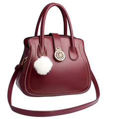 Xshe Women's Oval Handbag Stylish Shoulder Bag with Decorative Pendant & Zipper Closure