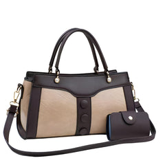 Xshe Women's Handbag and Wallet Set Stylish Shoulder Bag with Contrast Color Stitching, Zipper Buckle Closure Daily Use Fashion Purse