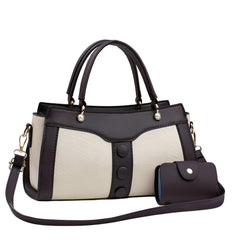 Xshe Women's Handbag and Wallet Set Stylish Shoulder Bag with Contrast Color Stitching, Zipper Buckle Closure Daily Use Fashion Purse