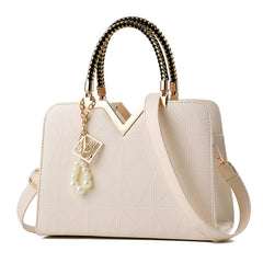 Xshe Women's Designer Handbag with Pearl Charm, Double Braided Handle, Shoulder Messenger Bag