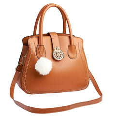 Xshe Women's Oval Handbag Stylish Shoulder Bag with Decorative Pendant & Zipper Closure