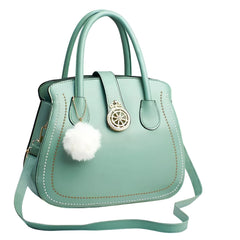 Xshe Women's Oval Handbag Stylish Shoulder Bag with Decorative Pendant & Zipper Closure