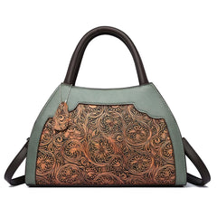 Xshe Women Vintage Embossed Tote Handbag – Elegant Pillow-Shaped Shoulder Bag with Zipper Closure