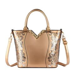 Xshe Women Chic Armpit Bag – Vertical Square Street Fashion Handbag with Embossed Floral Design & Pearl Accent