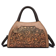 Xshe Women Vintage Embossed Tote Handbag – Elegant Pillow-Shaped Shoulder Bag with Zipper Closure