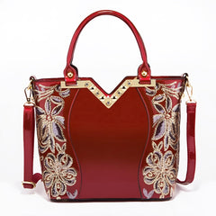 Xshe Women Chic Armpit Bag – Vertical Square Street Fashion Handbag with Embossed Floral Design & Pearl Accent
