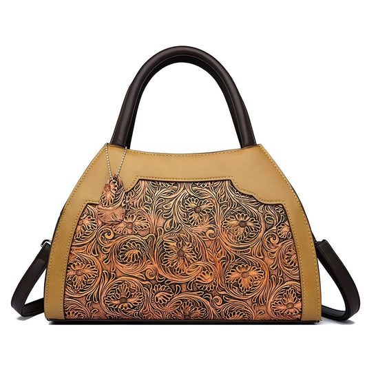 Xshe Women Vintage Embossed Tote Handbag – Elegant Pillow-Shaped Shoulder Bag with Zipper Closure