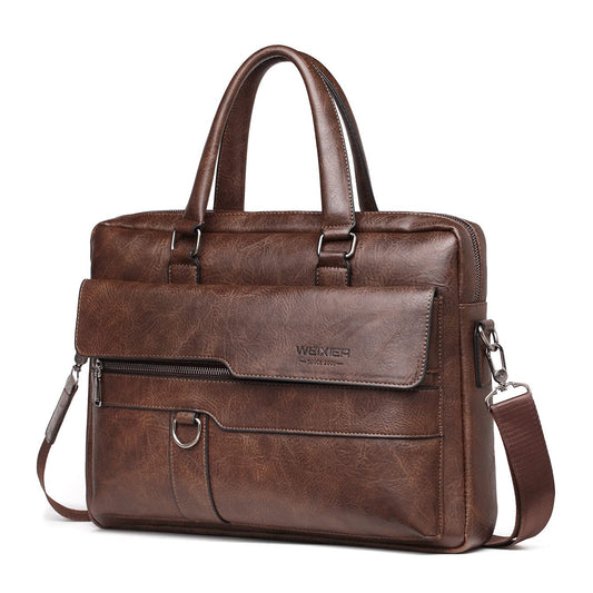 Men's Leather Briefcase Laptop Handbag Shoulder Messenger Bag Genuine Leather Retro Crossbody Personality Business Office College Travel Weekend