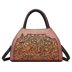 Xshe Women Vintage Embossed Tote Handbag – Elegant Pillow-Shaped Shoulder Bag with Zipper Closure
