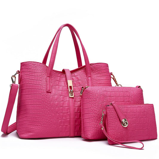Pack Of 3 Women Handbag Set,Pu Leather Handbag With Crossbody Bag, Clutch Bag with Crocodile Pattern & Color
