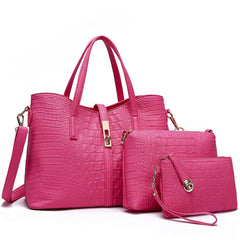 Pack Of 3 Women Handbag Set,Pu Leather Handbag With Crossbody Bag, Clutch Bag with Crocodile Pattern & Color