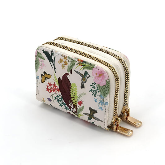 Xshe Women's Zip-Around  Wallet with Flower Pattern, multi-card slots and Coin Holder