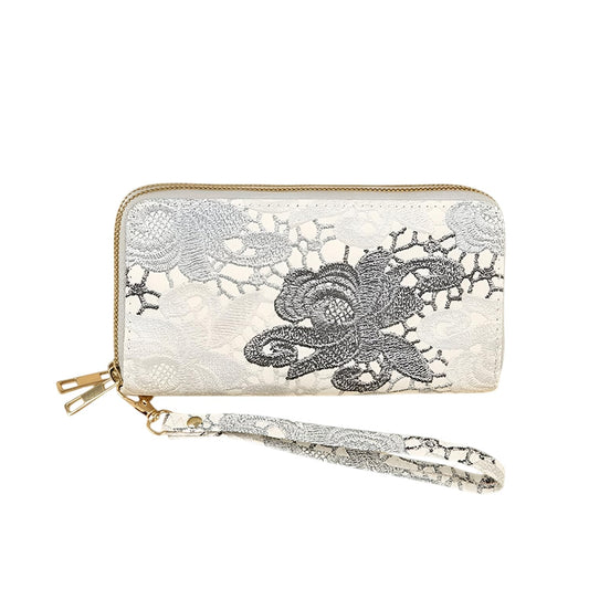 Xshe Women's  Zip-Around  Wallet with Flower Pattern, Card and Coin Holder