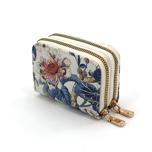 Xshe Women's Zip-Around  Wallet with Flower Pattern, multi-card slots and Coin Holder