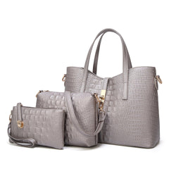 Pack Of 3 Women Handbag Set,Pu Leather Handbag With Crossbody Bag, Clutch Bag with Crocodile Pattern & Color