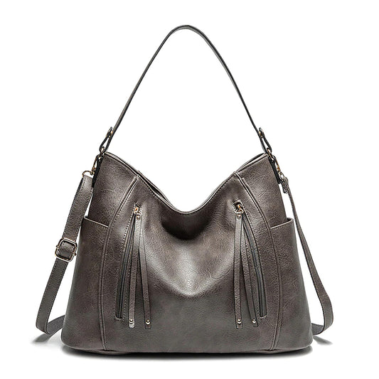 Women's Shoulder Leather Crossbody Tote Bag with Multiple Internal Pockets in Pretty Color